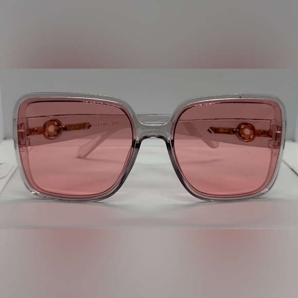 Oversized Square Sunglasses Gray Frame Pink Lens Gold DetailTrendy Fashion UV400 main image 16